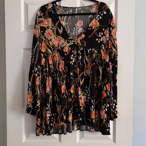 Free People Black Floral Tunic